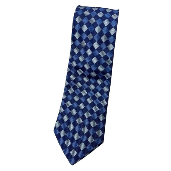 BROOKS BROTHERS Men's 100% Silk Necktie DESIGNER Tie Blue Geometric W:3.7" EUC - Picture 1 of 4